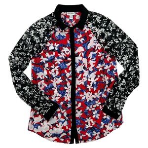 Peter Pilotto Target Multicolor L/S Floral Button Shirt Blouse XS Lace Sleeves